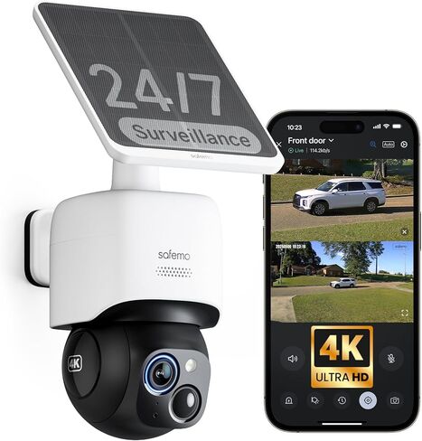 كاميرات أمان تعمل بالطاقة الشمسية بدقة 4K، لاسلكية في الهواء الطلق، كاميرات AOV مزدوجة الرؤية بزاوية 360 درجة لأمن المنزل، مراقبة على مدار الساعة طوال أيام الأسبوع، لا توجد نقاط عمياء، شبكة Wi-Fi بسرعة 2.4 جيجا هرتز، بدون رسوم شهرية in Kuwait
