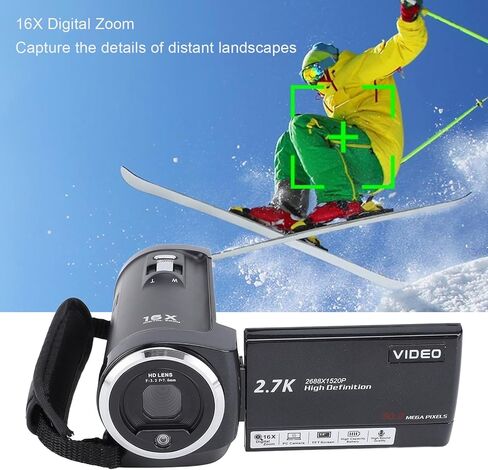 كاميرا فيديو Yosoo Health Gear 2.7K، 56 ميجابكسل، شاشة 2.8 بوصة 270 درجة، تقريب رقمي 16X، مع ضوء LED، للبث المباشر والسفر in Kuwait