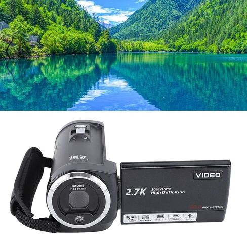 كاميرا فيديو Yosoo Health Gear 2.7K، 56 ميجابكسل، شاشة 2.8 بوصة 270 درجة، تقريب رقمي 16X، مع ضوء LED، للبث المباشر والسفر in Kuwait