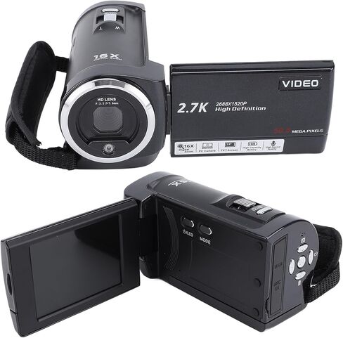 كاميرا فيديو Yosoo Health Gear 2.7K، 56 ميجابكسل، شاشة 2.8 بوصة 270 درجة، تقريب رقمي 16X، مع ضوء LED، للبث المباشر والسفر in Kuwait