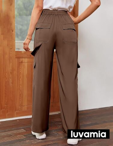 luvamia 2023 Cargo Pants Women Baggy High Waisted Wide Leg Trousers with Pockets Casual Elastic Waist Stretchy Y2K Pants in Saudi Arabia