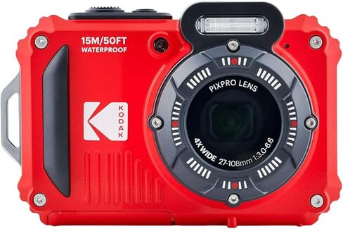 كاميرا رقمية Kodak PIXPRO WPZ2 متينة مقاومة للماء بدقة 16 ميجابكسل مع تكبير بصري 4X (أحمر) وبطاقة microSDHC سعة 32 جيجابايت مع حزمة محول (عنصران) in Kuwait