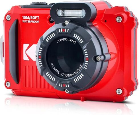 كاميرا رقمية Kodak PIXPRO WPZ2 متينة مقاومة للماء بدقة 16 ميجابكسل مع تكبير بصري 4X (أحمر) وبطاقة microSDHC سعة 32 جيجابايت مع حزمة محول (عنصران) in Kuwait