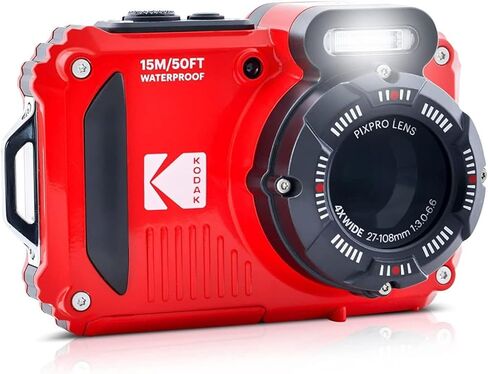 كاميرا رقمية Kodak PIXPRO WPZ2 متينة مقاومة للماء بدقة 16 ميجابكسل مع تكبير بصري 4X (أحمر) وبطاقة microSDHC سعة 32 جيجابايت مع حزمة محول (عنصران) in Kuwait