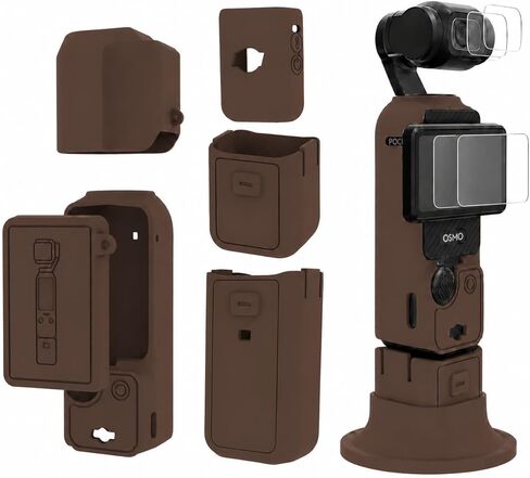 Case for DJI Osmo Pocket 3/Xtra Muse Camera with Stand Base, 8-Piece Silicone Protective Kit with Lens & Screen Protector Accessories for Osmo Pocket 3 Case - Brown in Saudi Arabia