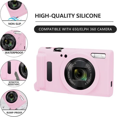 حافظة من السيليكون لكاميرات Canon PowerShot IXY 650/ELPH 360، حافظة كاميرا من السيليكون الناعم، حافظة واقية محمولة مقاومة للخدش لجسم الكاميرا. امنح سلسلة كريستال (وردي) in Kuwait