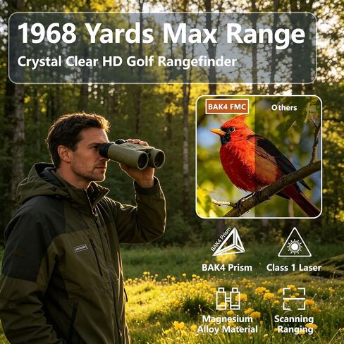 Rangefinder Binoculars for Hunting, 1968 Yards Laser Rangefinder, 10x42 HD Optics, Fast 0.15s IP65 Waterproof ±0.5m for Golf, Bird Watching, Outdoor, Khaki in Saudi Arabia