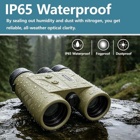 Rangefinder Binoculars for Hunting, 1968 Yards Laser Rangefinder, 10x42 HD Optics, Fast 0.15s IP65 Waterproof ±0.5m for Golf, Bird Watching, Outdoor, Khaki in Saudi Arabia