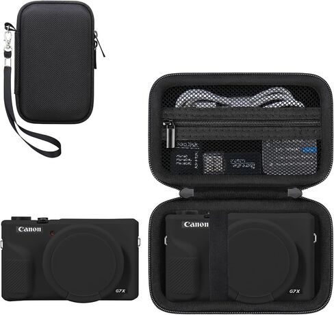 حافظة RAIALL لكاميرا Canon PowerShot G7X Mark III الرقمية، 1* حقيبة حمل صلبة وحقيبة سفر + 1* غطاء واقٍ من السيليكون الناعم، بني+بني in Kuwait