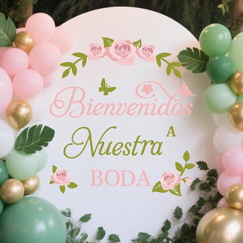 ملصق حائط إسباني مرحبًا بكم في حفل زفافنا Bienvenidos A Nuestra Boda Balloon Arch لمستلزمات حفلات الزفاف in Kuwait