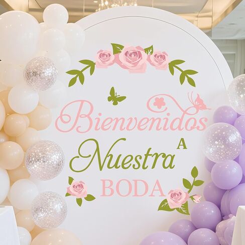 ملصق حائط إسباني مرحبًا بكم في حفل زفافنا Bienvenidos A Nuestra Boda Balloon Arch لمستلزمات حفلات الزفاف in Kuwait