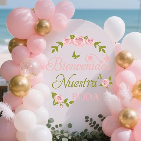 ملصق حائط إسباني مرحبًا بكم في حفل زفافنا Bienvenidos A Nuestra Boda Balloon Arch لمستلزمات حفلات الزفاف in Kuwait