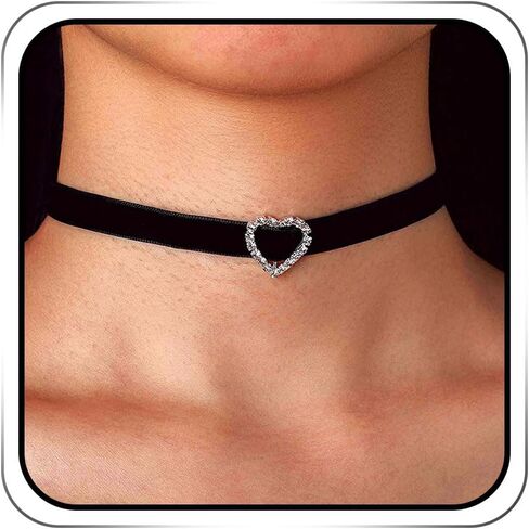 ACEDRE Black Choker Necklace Heart Circle With Crystal Chokers Collar Adjustable Necklaces Jewelry Accessory for Women and Girls in Saudi Arabia