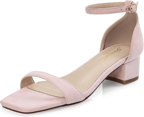 GENSHUO Women's Low Heel Sandals with 1 Inch Chunky Block Heel, Square Open Toe, Ankle Strap - Dress Heels for Wedding Party and Casual Outings in Saudi Arabia