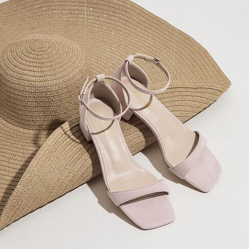 GENSHUO Women's Low Heel Sandals with 1 Inch Chunky Block Heel, Square Open Toe, Ankle Strap - Dress Heels for Wedding Party and Casual Outings in Saudi Arabia