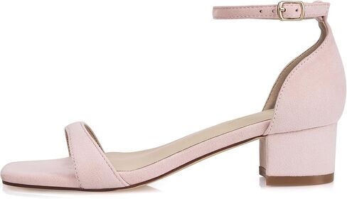 GENSHUO Women's Low Heel Sandals with 1 Inch Chunky Block Heel, Square Open Toe, Ankle Strap - Dress Heels for Wedding Party and Casual Outings in Saudi Arabia