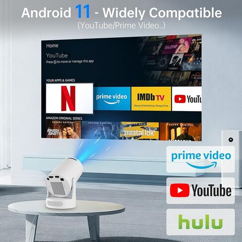 【Built-in Apps】Mini Projector with Wifi and Bluetooth, Support 4K, Portable Projector, 5W Sound Base Speaker, 200 ANSI, Android, Auto Vertical Keystone 210° Rotatable Proyector in Saudi Arabia