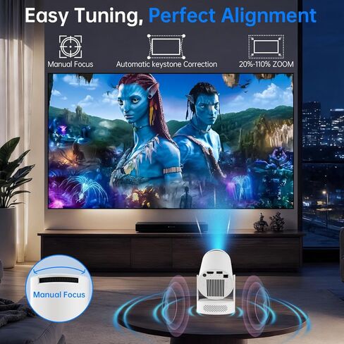 【Built-in Apps】Mini Projector with Wifi and Bluetooth, Support 4K, Portable Projector, 5W Sound Base Speaker, 200 ANSI, Android, Auto Vertical Keystone 210° Rotatable Proyector in Saudi Arabia