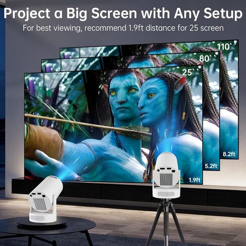 【Built-in Apps】Mini Projector with Wifi and Bluetooth, Support 4K, Portable Projector, 5W Sound Base Speaker, 200 ANSI, Android, Auto Vertical Keystone 210° Rotatable Proyector in Saudi Arabia