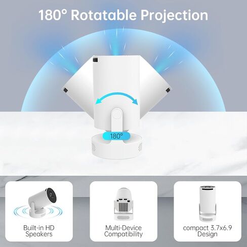 【Built-in Apps】Mini Projector with Wifi and Bluetooth, Support 4K, Portable Projector, 5W Sound Base Speaker, 200 ANSI, Android, Auto Vertical Keystone 210° Rotatable Proyector in Saudi Arabia