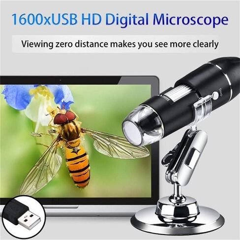 مجهر رقمي 1600X USB كاميرا منظار محمولة مع 8 مصابيح LED قابلة للتعديل - مكبر محمول خفيف الوزن لأجهزة Android وiOS ومثالي للإلكترونيات والمجوهرات in Kuwait
