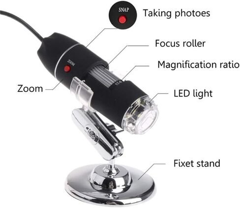 مجهر رقمي 1600X USB كاميرا منظار محمولة مع 8 مصابيح LED قابلة للتعديل - مكبر محمول خفيف الوزن لأجهزة Android وiOS ومثالي للإلكترونيات والمجوهرات in Kuwait