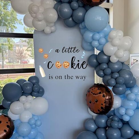 ملصق حائط A Little Cookie is on The Way - ملصقات لتزيين حفلات استقبال الأطفال على شكل كوكي، ملصق لمستلزمات الحفلات يكشف عن الجنس، ملصق على شكل قوس الحليب والكوكيز لتزيين الحائط بخلفية قوس البالون (بني) in Kuwait