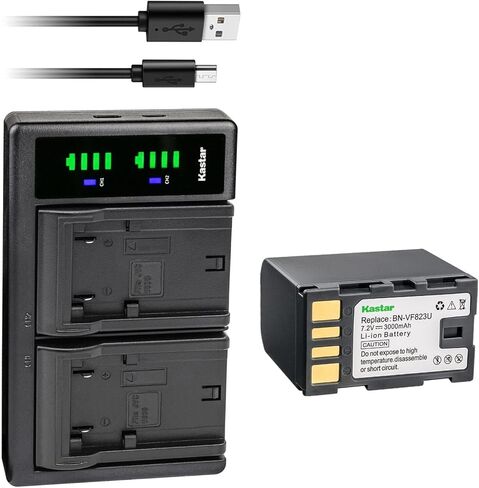 بطارية Kastar BN-VF823 وشاحن USB LTD2 بديل لـ JVC GR-D726EK GR-D726EX GR-D726US GR-D728 GR-D728EK GR-D728EX GR-D728US GR-D740 GR-D740AC GR-D740EK GR-D740EX GR-D740US GR-D745 in Kuwait