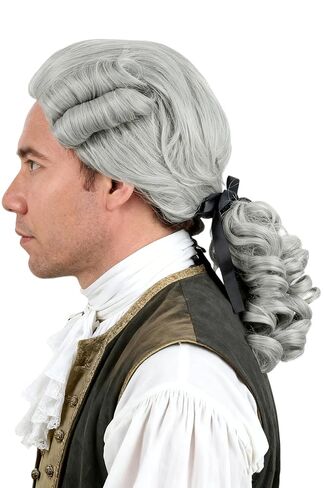 LeMarnia Colonial Wig for Men's Off-White Long Curly Wavy Judge Wig Halloween Costume Cosplay Powdered Wig in Kuwait