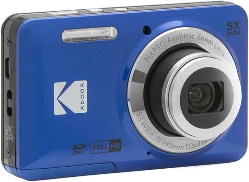 كاميرا رقمية KODAK PIXPRO Friendly Zoom FZ55-BL بدقة 16 ميجابكسل مع تكبير بصري 5X وزاوية واسعة 28 مم وشاشة LCD 2.7 بوصة (زرقاء) مع حافظة واقية وبطاقة ذاكرة 32 جيجابايت (3 عناصر) in Kuwait