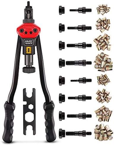 Amjoy Rivet Nut Tool 16'' Long Handles, Labor-Saving Rivet Tool Set with 8 Mandrels(Metric and SAE), Easy to Use Rivnut Tool Kit Comes with 80Pcs Threaded Rivet Nuts, Durable Riveter Nutsert Hand Tool in Kuwait
