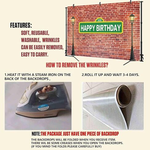 7x5ft Happy Birthday Street Sign Backdrop, 123 Green Sign Brick Wall and Lamp Posts Party Banner, Urban City Theme Birthday Party Photo Booth Background Decoration for Kids & Adults in Saudi Arabia
