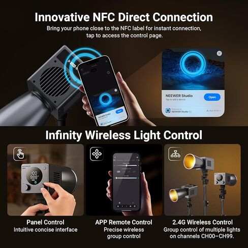 NEEWER HB60B 60W Mini LED Video Light مع بطارية 50Wh / 100W PD شحن سريع APP / 2.4G Control / NFC + TP29 حامل ثلاثي معدني صغير مع رأس كروي 360 درجة لكاميرا الهاتف المحمول in Kuwait