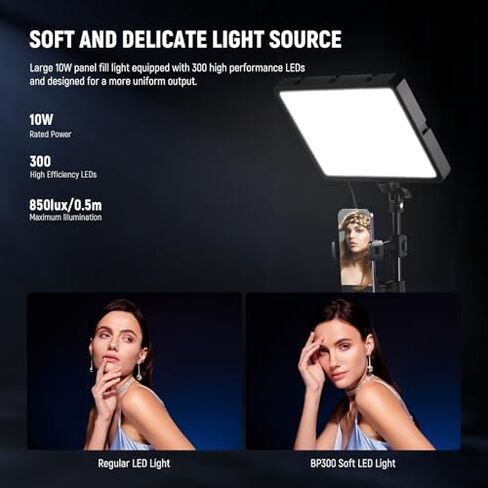 NEEWER Basics BP300 2 قطعة LED لوحة إضاءة فيديو مع حامل ثلاثي القوائم 59 بوصة/حاملات هاتف + نظام ميكروفون لاسلكي KM20 لهاتف iPhone Android والكمبيوتر اللوحي، أبيض in Kuwait