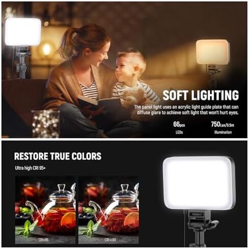 NEEWER Basics BP66 طقم إضاءة لوحة إضاءة LED مكون من قطعتين + نظام ميكروفون لاسلكي KM20 لهواتف iPhone Android والكمبيوتر اللوحي، أبيض in Kuwait