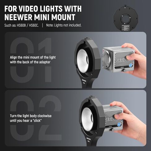 NEEWER HB60B 60W Mini LED Video Light مع بطارية 50Wh / 100W PD شحن سريع APP / 2.4G Control / NFC + CHB1 Bowens Mount محول حامل فقط لأضواء التثبيت الصغيرة NEEWER in Kuwait