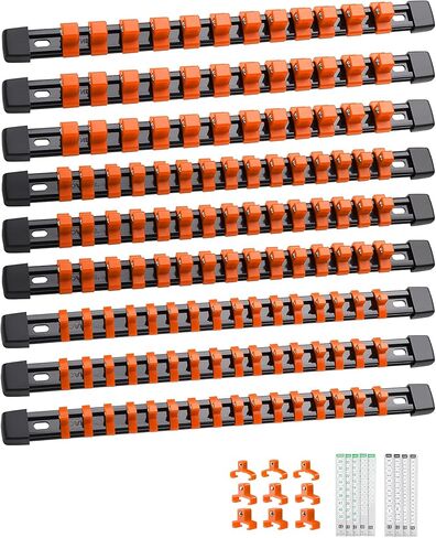 aloanes 9pc abs منظم المقبس، 1/2 بوصة، 3/8 بوصة و1/4 بوصة حامل السكك الحديدية مأخذ التوصيل، رفوف المقبس الثقيلة، القضبان السوداء مع مقاطع أحمر أزرق أسود in Kuwait