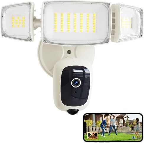 كاميرا Olafus Floodlight الخارجية - كاميرا مراقبة بدقة 2K QHD مزودة بأضواء كاشفة تعمل بالحركة، ومناطق اكتشاف مخصصة، ورؤية ليلية ملونة، ومحادثة ثنائية الاتجاه، وإضاءة خافتة بقدرة 55 وات، كريم أبيض in Kuwait