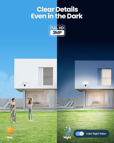 كاميرا Olafus Floodlight الخارجية - كاميرا مراقبة بدقة 2K QHD مزودة بأضواء كاشفة تعمل بالحركة، ومناطق اكتشاف مخصصة، ورؤية ليلية ملونة، ومحادثة ثنائية الاتجاه، وإضاءة خافتة بقدرة 55 وات، كريم أبيض in Kuwait