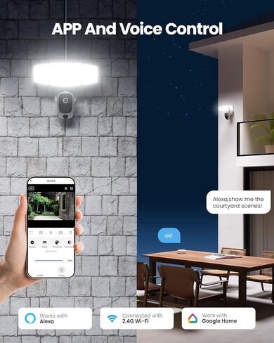 كاميرا Olafus Floodlight الخارجية - كاميرا مراقبة بدقة 2K QHD مزودة بأضواء كاشفة تعمل بالحركة، ومناطق اكتشاف مخصصة، ورؤية ليلية ملونة، ومحادثة ثنائية الاتجاه، وإضاءة خافتة بقدرة 55 وات، كريم أبيض in Kuwait