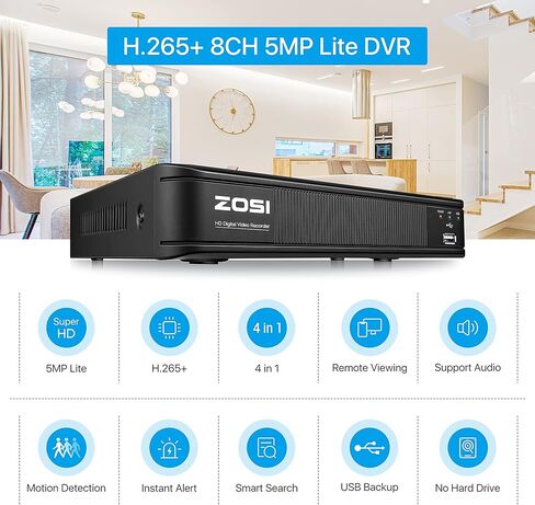 نظام كاميرا مراقبة ZOSI 1080p 8 قنوات مع تقنية الذكاء الاصطناعي للكشف عن المركبات البشرية، H.265+ DVR هجين و4 × 1080p كاميرات مراقبة خارجية داخلية مع رؤية ليلية، وصول عن بعد، بدون محرك أقراص ثابتة in Kuwait