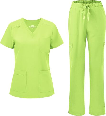 الدعك للنساء ، سراويل V-Neck Scrubs Top & Cargo مع 12 جيوبًا ، حزامًا لليوغا ، 4 طرق تمتد in Saudi Arabia