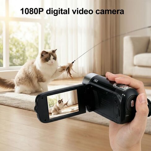 1080P Camcorder for Graduation, 1080P Video Camera with 16X Digital Zoom, Portable Recorder for Milestones, Black in Saudi Arabia