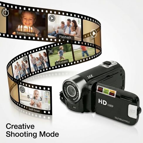 1080P Camcorder for Graduation, 1080P Video Camera with 16X Digital Zoom, Portable Recorder for Milestones, Black in Saudi Arabia