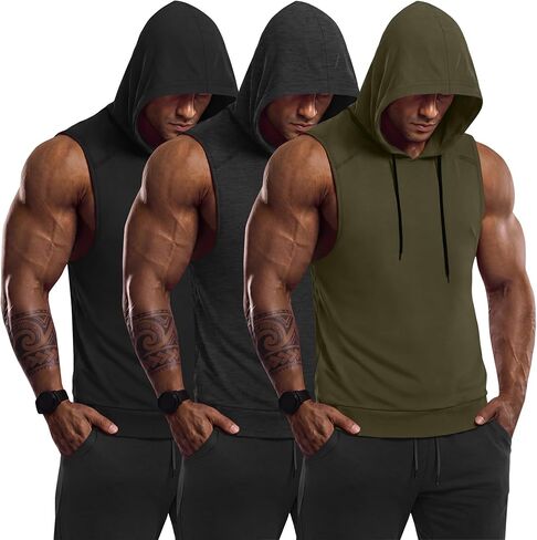 3 قطع من القمصان الرجالية الكبيرة والطويلة ذات القلنسوة والقمصان بدون أكمام وكمال الأجسام والعضلات المقطوعة in Kuwait