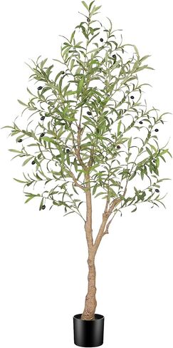 7ft Faux Olive Tree - Fake Potted Olive Silk Tree with Planter Natural Olive Branches and Realistic Leaves Artificial Tree for Home House Office Decor Indoor in Saudi Arabia