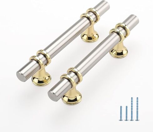 Haliwu 10 Pack Brushed Nickel Cabinet Pulls, Barrel Cabinet Handles Gold Kitchen Hardware Pulls, 3 inch Hole to Hole Center in Kuwait