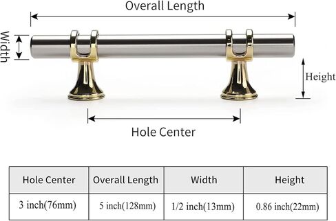 Haliwu 10 Pack Brushed Nickel Cabinet Pulls, Barrel Cabinet Handles Gold Kitchen Hardware Pulls, 3 inch Hole to Hole Center in Kuwait