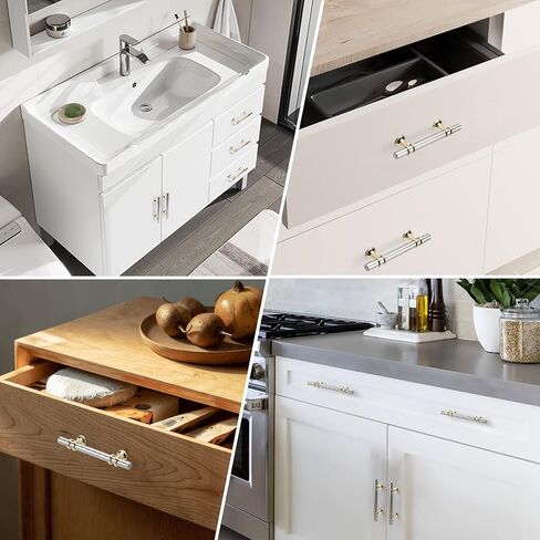 Haliwu 10 Pack Brushed Nickel Cabinet Pulls, Barrel Cabinet Handles Gold Kitchen Hardware Pulls, 3 inch Hole to Hole Center in Kuwait