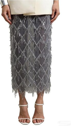 Unybwonn Women's Sequin Maxi Skirts Sheer Fringe Glitter Tassel Sparkly Party Club Elegant Cover up Pencil Long Skirt in Saudi Arabia